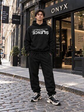 Onyx Apparel Silence Black Hoodie Oversized M Graphic Streetwear Hip Hop unisex